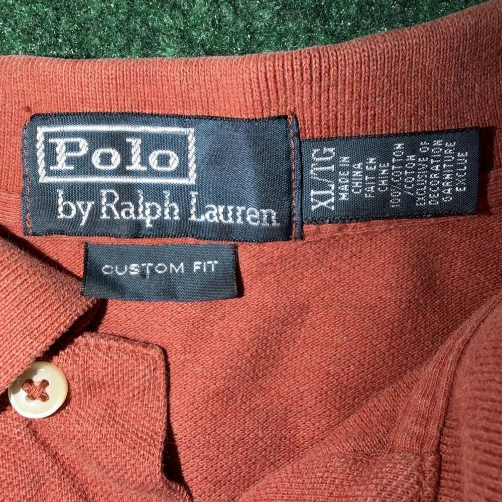 Polo Ralph Lauren Orange Polo Shirt Men's Size XL Custom Fit Blue Horse